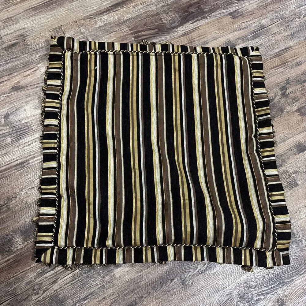Arabella chenille damask decorative throw pillow Sham with brown & gold fringe